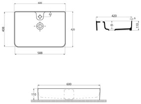 Umywalka ceramiczna nablatowa czarna z otworem na baterię 60x42 cm LERA Black
