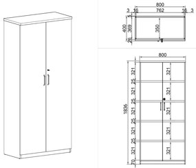 Szafa biurowa ARRISTO LUX, 800 x 400 x 1836 mm, orzech