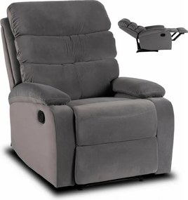 Fotel Rozkładany z Podnóżkiem KOBE Szary Welurowy Nowoczesny
