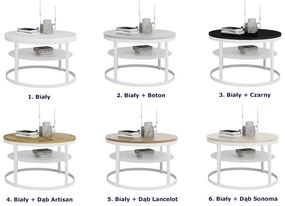 Skandynawski okrągły stolik kawowy biały + dąb sonoma Galapi 5X
