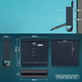 Monzana Skrzynka pocztowa z tubą na gazety POST, 30,5x10x33,5cm, antracyt