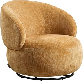 Fotel obrotowy z teksturowanej tkaniny w kolorze musztardowym LACAZO