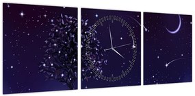 Obraz - Noc uchwycona przez ilustrację (z zegarem) (90x30 cm)