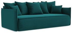 Turkusowa aksamitna rozkładana/ze schowkiem sofa 225 cm Hula – Makamii