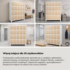 Szafa skrytkowa socjalna 20-skrytkowa na nóżkach biała/dąb sonoma, 1360x1720x450 mm: ROBERT Eco Design