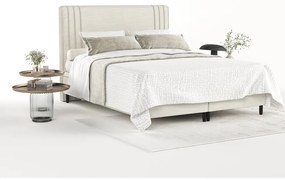 Beżowe tapicerowane łóżko dwuosobowe ze schowkiem 160x200 cm Musca – Maison de Rêve