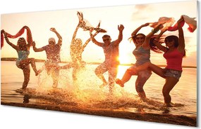 Szkło do Kuchni na Ścianę Ludzie nad Brzegiem Morza o Zachodzie