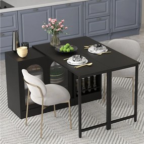 Czarna obrotowa szafka barowa - Stolik barowy z 2 szklanymi drzwiami i 2 otwartymi schowkami - obrotowy blat