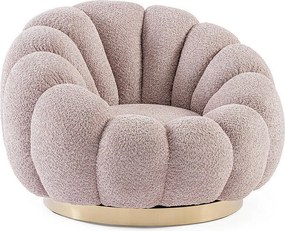 Fotel obrotowy obity tkaniną z efektem bouclé w kolorze antycznego różu - FLOREL