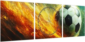 Obraz - Piłka nożna w locie (z zegarem) (90x30 cm)