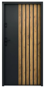 Drzwi zewnętrzne pełne ze stali wys. 207 x szer. 100 cm - Czarny i pasy imitujące drewno - lewe otwierane do wewnątrz - COBRITA