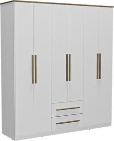Szafa 6-drzwiowa z 2 szufladami – S160 cm – Biała - DELIRANO
