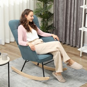 HOMCOM Fotel bujany ergonomiczny z drewnianymi płozami do 120 kg jasnoniebieski | Aosom PL