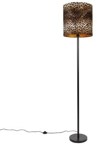 Lampa podłogowa czarna abażur wzór panterki 40 cm - Simplo Nowoczesny Oswietlenie wewnetrzne