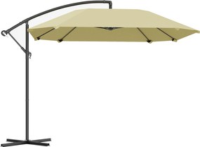 Outsunny Parasol Aluminiowy Ø 260 cm z Korbką, Wodoodporny, z Podstawą, Korbką, Beżowy