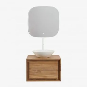 Zestaw Wiszących Mebli Łazienkowych Z Drewna Tekowego Jabari Drewno Tekowe & Cement Okrągły Biały Ø40 Cm - Sklum