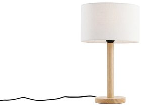 Lampa stołowa drewniana z owalnym lnianym abażurem białym 25 cm - Mels Rustykalny / Vintage Oswietlenie wewnetrzne