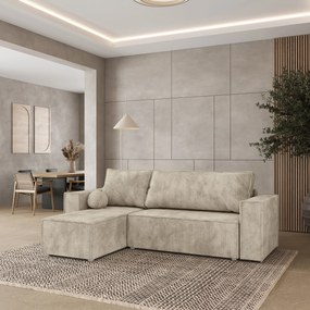 Masseno Narożnik RAVELO z funkcją spania i pojemnikiem na pościel Narozniki L, Rozkładana sofa - Kremowy, POSO 100