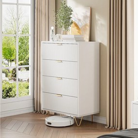 Komoda z 4 szufladami, drewniana jednostka do przechowywania, złote uchwyty i nogi, 60 x 34 x 91 cm