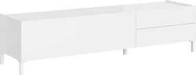 Stolik pod telewizor z 1 klapą i 2 szufladami Solaria 160x42x40 cm, biały połysk
