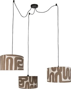 Lampa wisząca czarna z brązowo-beżowym kloszem 35 cm 3-punktowa - Cava