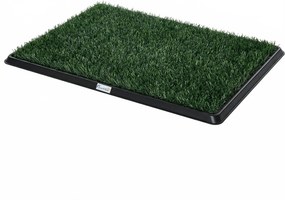 PawHut Toaleta dla psów 76 x 50,5 cm z 2 sztucznymi trawami, przenośna toaleta dla psów na balkon lub do domu, czarno-zielona | Aosom PL