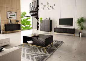 Komoda ze wzorem jodełki Aspen 03 czarny/złoty
