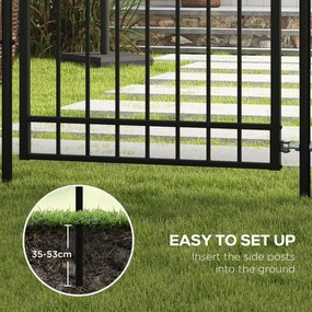 Outsunny Brama ogrodowa, zamek i klucz, dekoracyjne szczyty, stal nierdzewna, 107x204 cm, Czarny