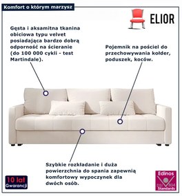 Kremowa welurowa sofa tapicerowana N4-M33