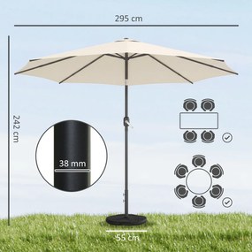 Outsunny Parasol Ø300 cm z regulacją nachylenia, balkonowy z korbą, UV 30+, składany, kremowy | Aosom PL