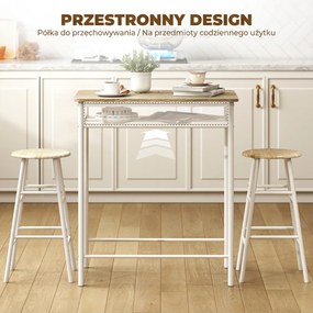 HOMCOM Zestaw barowy stół z drewnianym blatem i białe hokery nowoczesny do kuchni | Aosom PL
