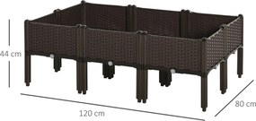 Outsunny podwyższona grządka 6-częściowa skrzynia na rośliny z otworami odpływowymi o wyglądzie rattanu kwietnik DIY kolor brązowy 40 x 40 x 44 cm