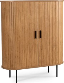 Komoda Wysoka Rozsuwana TRISH 100 cm Dąb Dwudrzwiowa Ryflowana Nowoczesna