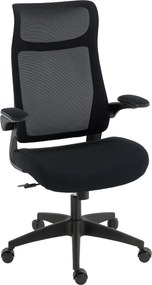 HOMCOM Ergonomiczny fotel biurowy z 3D podłokietnikami, siatkowym oparciem, S-kształtnym oparciem, zagłówkiem, funkcją bujania, czarny