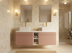 Wisząca szafka podumywalkowa prążkowana z wnękami – Różowa – L140 cm – SATARA
