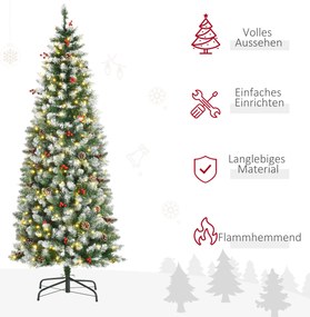 Choinka 1,8 m drzewko świąteczne 618 gałązek z diodami LED, jagody, PVC, zielony + biały | Aosom PL