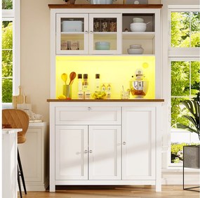 Wysoka szafka kuchenna - 104 x 40 x 180 cm - z regulowanymi półkami + LED + 5 drzwi + 1 szuflada - Metal + MDF - biała