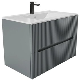 Podwieszana szafka łazienkowa w prążki z umywalką do zabudowy i baterią - Szary - 80 cm - PAVANI