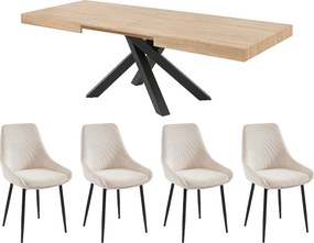 Zestaw stół CATONAV + 4 krzesła MASURIE - Naturalny i kremowy