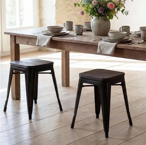 Taboret MCW-A73 (zestaw 2 szt.) Drewniane siedzisko,  czarne