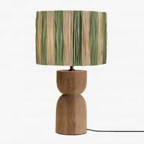Lampa Stołowa Z Drewna Mango Diniz ↑30 Cm & Armia Marsali Green - Sklum