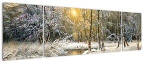 Obraz - Domek w lesie, obraz olejny (170x50 cm)