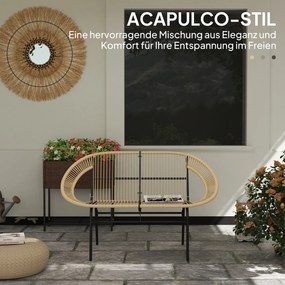 Outsunny Dwuosobowa Ławka Polskoterrazowa z Polirattanu, Odporna na Warunki Pogodowe i UV, Nośność 260kg, Khaki