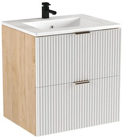 Umywalka wpuszczana z szafką wiszącą biały + orzech D6-E57