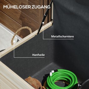 Outsunny 185 L Skrzynia Do Przechowywania Na Zewnątrz, z Kołami, Odporna na Warunki Atmosferyczne, Drewno Jodłowe, 110 x 50 x 50 cm, Jasnobrązowa