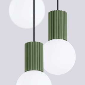 Lampa wisząca HALO 3P zielona oliwka ryflowana SOLLUX  LIGHTING