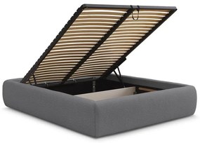 Ciemnoszare tapicerowane łóżko dwuosobowe ze schowkiem/bez zagłówka ze stelażem 180x200 cm Inera – Bobochic Paris