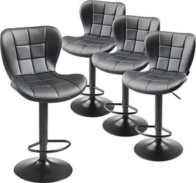 Stolik Barowy SucceBuy, Zestaw 4, Nowoczesne Krzesło Barowe w Skórze PU, Obrotowy Stół Kuchenny, Wysokość Regulowana, z Oparciem I Podnóżkiem, Czarny