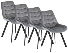 Zestaw 4x Krzesło Tapicerowane RICK do Salonu Szare Welurowe Nowoczesne Loft