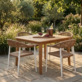 Krzesło Ogrodowe Białe 56x60x78 cm Plecione Brązowe Sznurki Nowoczesne